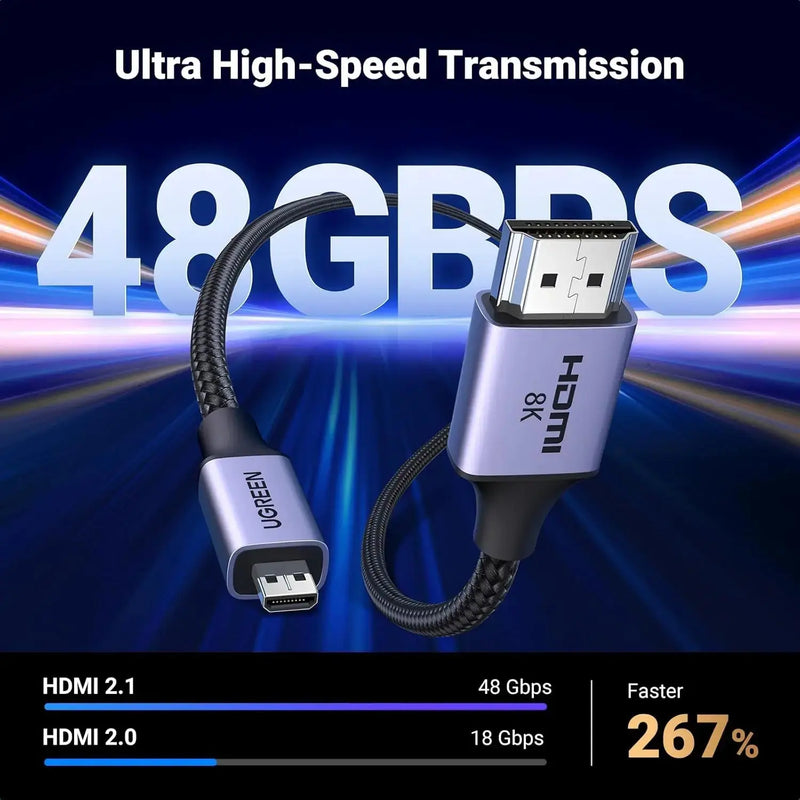 UGREEN Micro HDMI to HDMI Cable 1M 8K 60Hz 4K 120Hz Ultra HD Dynamic HDR eARC Dolby Vision Camera Raspberry Pi (15516) Ugreen