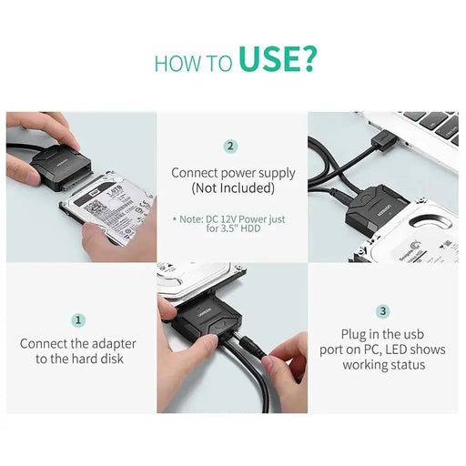 UGREEN USB 3.0 to SATA Converter Adapter Cable for 2.5"/3.5" SATA HDD/SSD (20611) (Open Box) - TeckPot