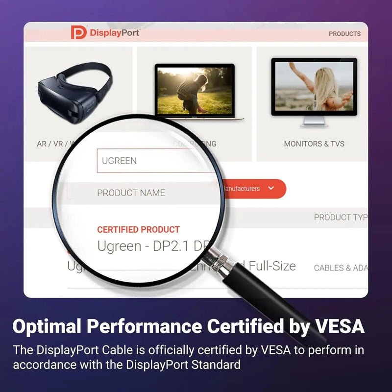 UGREEN DisplayPort Cable 2.1 1M 3.3ft VESA Certified DP2.0 40Gbps 16K 30Hz 8K 240Hz 4K HDR HDCP FreeSync G-Sync (15383) Ugreen