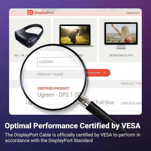 UGREEN DisplayPort Cable 2.1 1M 3.3ft VESA Certified DP2.0 40Gbps 16K 30Hz 8K 240Hz 4K HDR HDCP FreeSync G-Sync (15383) Ugreen