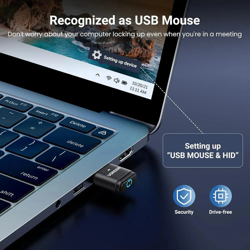 UGREEN Bluetooth 5.4 Adapter Mouse Jiggler USB Dongle Computer Laptop Mouse Mover Switch Button 2 Jiggle Mode Plug Play (35994) Ugreen