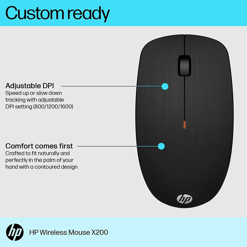 HP X200 2.4GHz Wireless Optical Mouse 1600Dpi 18M Of Battery Life 3Y Warranty-Black(Open Box) HP