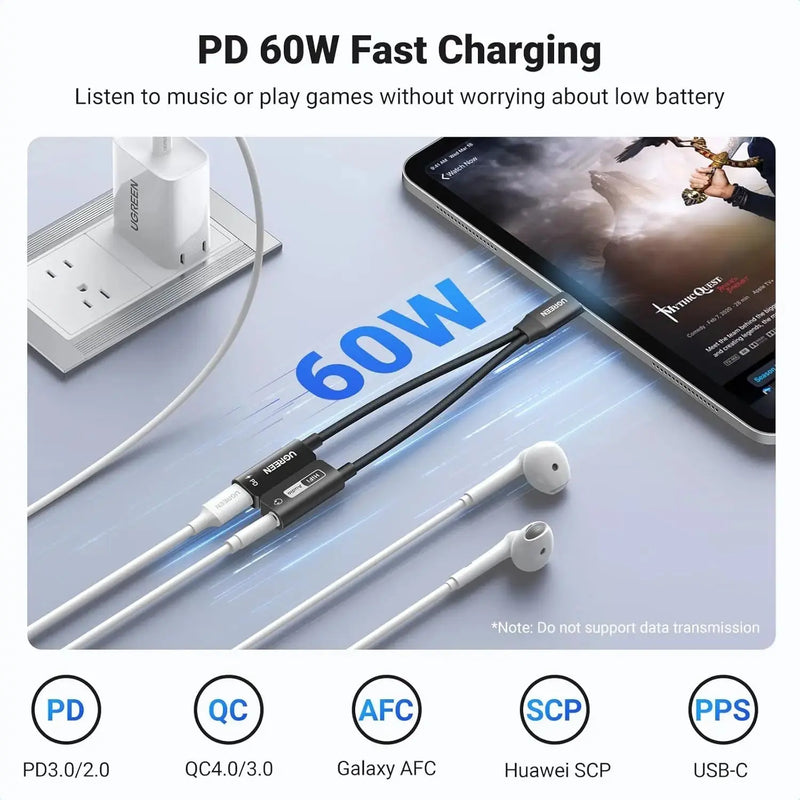 UGREEN Magnetic USB C to 3.5mm Audio Adapter Charger 2-in-1 Hi-Res 32bit/384kHz PD 60W iPhone 16 Pro Galaxy S24 (25837) Ugreen