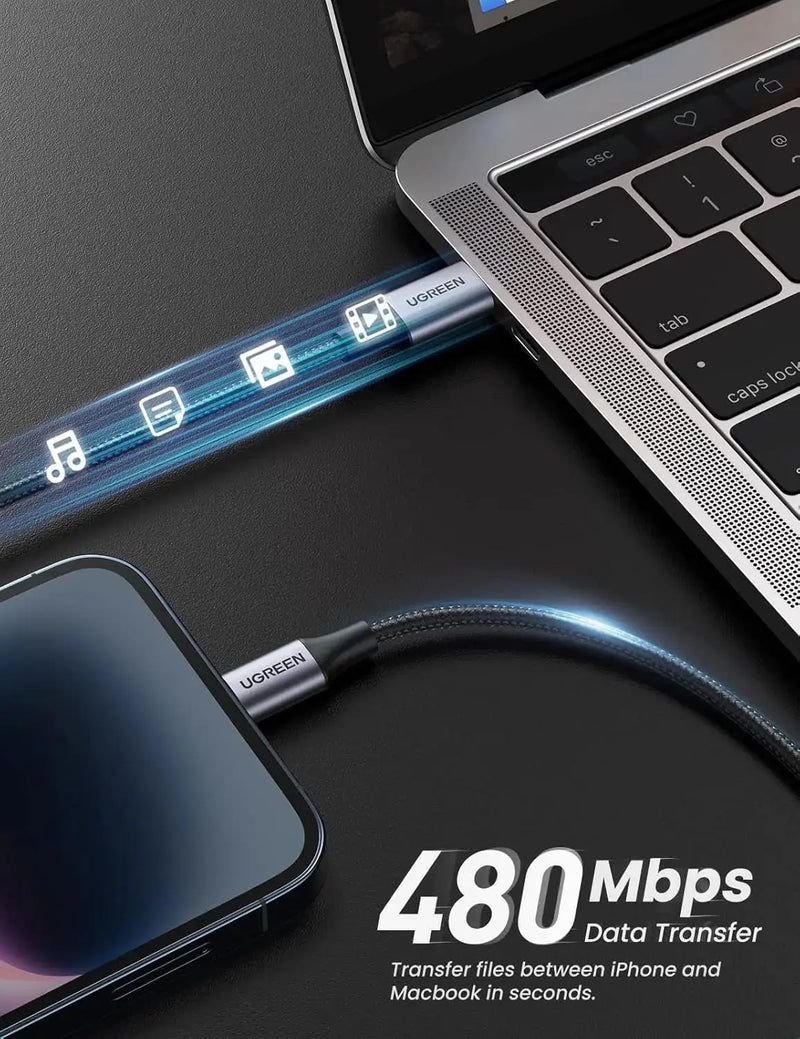 UGREEN MFi-Certified USB C to Lightning Cable 1M 3.3ft Nylon Braided Fast Charging Power Delivery Tablet PC Laptop (60759) Ugreen