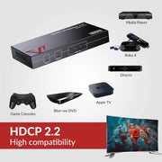 AV Access 4KSP14-S 4K HDMI 2.0 Splitter 1 in 4 Out w/ Auto Downscaler, 4K@60Hz, 1080P@120Hz, HDR 10 & HDCP 2.2,3D, 18Gbps Zero Latency, AV Access Gaming Splitter, Duplicate/Mirror Screens AV Access
