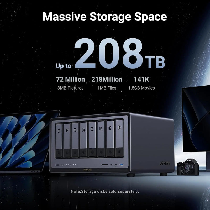 UGREEN NASync DXP8800 Plus 8-Bay Desktop NAS, Intel i5 1235u 10-Core CPU, 8GB DDR5 RAM, 128G SSD, 2 * 10GbE, 2 * M.2 NVMe Slots, 8K HDMI, 2 * TBT4, Network Attached Storage, Diskless(35126) Ugreen