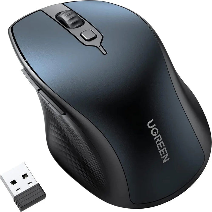 UGREEN Ergonomic 5 Button Silent 2.4G Wireless Bluetooth 5.0 Optical Mouse USB Receiver 4000 DPI MacBook PC Blue (15807)
