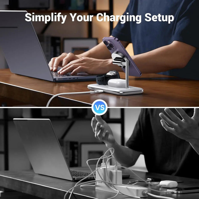 UGREEN 3-in-1 MagSafe Wireless Charging Station 25W Fast Magnetic Charger iPhone 15/14/13/12 AirPods Apple Watch Foldable White 90326