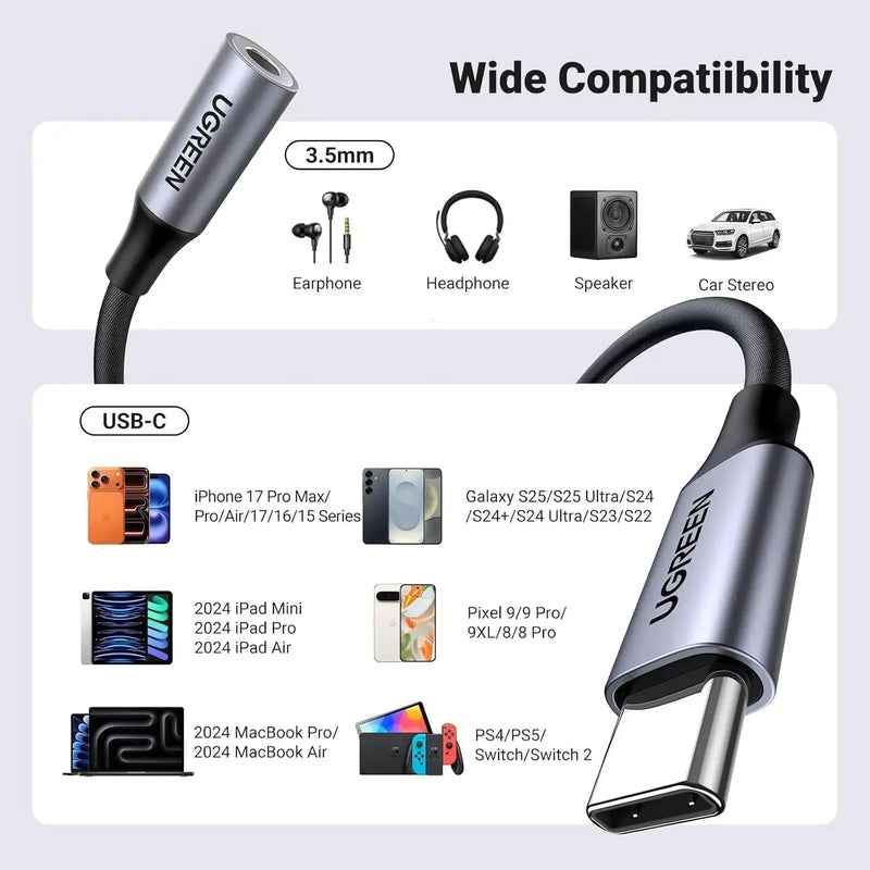 UGREEN USB C to 3.5mm Headphone Jack Adapter Type-C Male Female Audio Dongle iPhone 15 Samsung Galaxy Google Pixel (80154) Ugreen