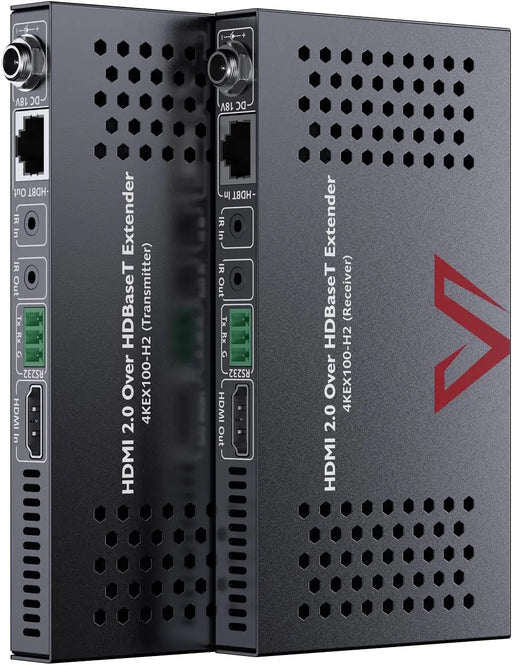 AV Access 4KEX100-H2 HDBaseT HDMI Extender Over Cat5e/6/6a/7 Ethernet up to 330ft/100m 4K@60Hz, Supports HDCP2.2, HDMI2.0, Bi-Directional IR and RS232 Pass-Through, Auto EDID, PoE, CEC, Dolby Vision TeckPot