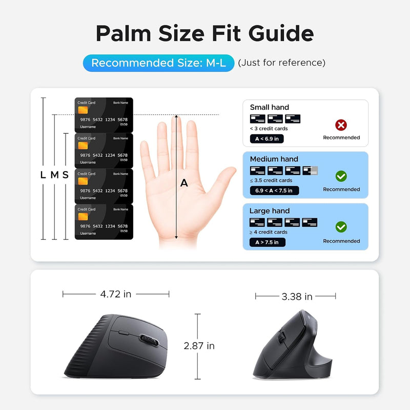 UGREEN MS71P 65042 tri-mode vertical mouse palm size fit guide