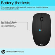 HP X200 2.4GHz Wireless Optical Mouse 1600Dpi 18M Of Battery Life 3Y Warranty-Black(Open Box) HP