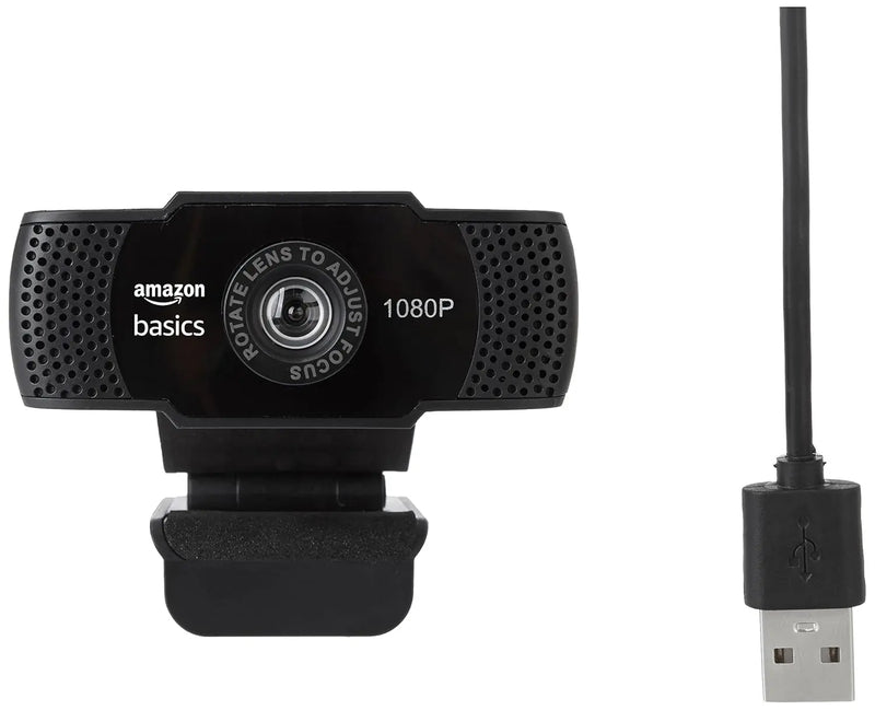 Amazon Basics Manual Focus Full HD 1080P 2.1 Megapixel 30 FPS Web Camera with Built-in Mic for PC/Mac/Laptop Video Calling (Open Box/Renewed) Amazon Basics