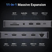 UGREEN 11-in-1 USB-C Hub Dual HDMI Docking Station 4K 60Hz 8K 30Hz 100W PD 10Gbps USB Ethernet Card Reader 15965 Ugreen