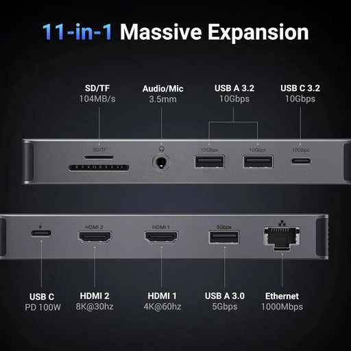 UGREEN 11 In 1 USB C Hub Dual HDMI Docking Station, Dual 4K@60Hz Single 8K@30Hz, 10 Gbps USB Port, PD 100W, 1Gbps Ethernet, Card Reader(15965/Open Box)) TeckPot