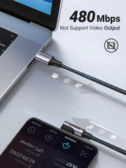 UGREEN 1M USB-C to Angled USB-C Cable 60W Round Cable Aluminum Shell Nickel Plated Nylon Braided Gray Black 50123 Ugreen