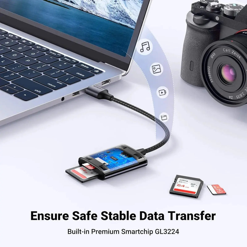 UGREEN USB 3.0 Card Reader 2-in-1 SD TF Micro SD SDHC SDXC MMC Aluminum Case Memory Card Reader PC Laptop 80887 Ugreen