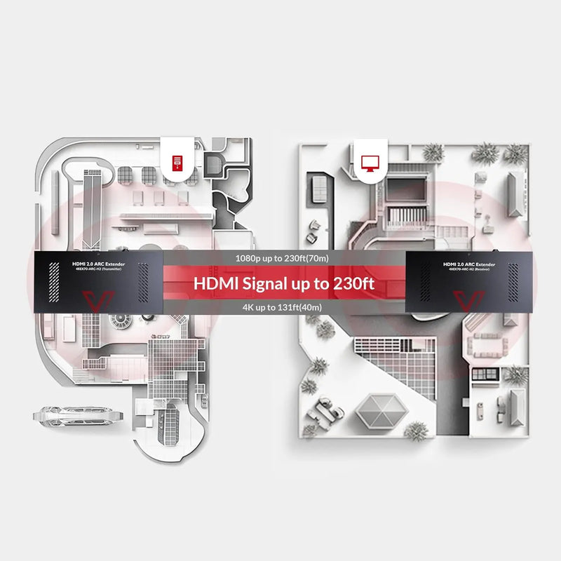 AV Access 4KEX70-ARC-H2 Upgraded 4K HDMI2.0 Extender with ARC, HDBaseT Extender w/ SPDIF Audio Extension, 2-Way IR, CEC, PoC & RS232, 4K@60Hz HDR10 18Gbps over Single CAT5e/6/7 Cable, Ideal for Home Theater AV Access