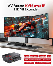 AV Access 4KIP100-KVM 4K HDMI KVM Extender over IP, Over Over Single Cat5e/6, 120m/390ft 3 Ports USB2.0 Extender w/ Zero Latency & 1080P@120Hz, up to 16 Sets with DIP Setting AV Access