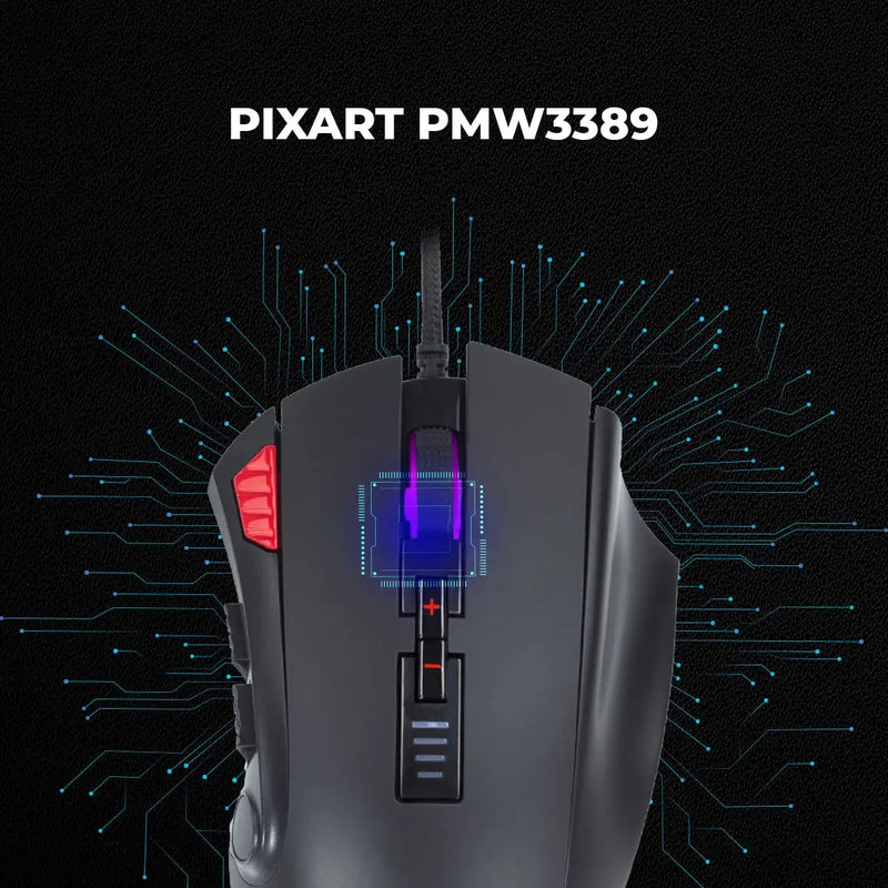 Cosmic Byte Equinox Gamma Pixart PMW3389 Sensor 16000DPI 12 Button Wired Gaming USB Mouse-Black(Open Box) Cosmic Byte