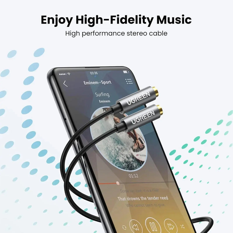 GREEN 20cm 3.5mm Male to Female Dual Headphone Splitter Aux Extension Cable Braided Audio Stereo Jack Share 10532 Ugreen
