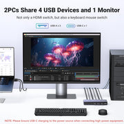 UGREEN CM692 25961 HDMI 2.1 KVM switch for two PCs, 8K60, two PCs share four USB devices and one monitor