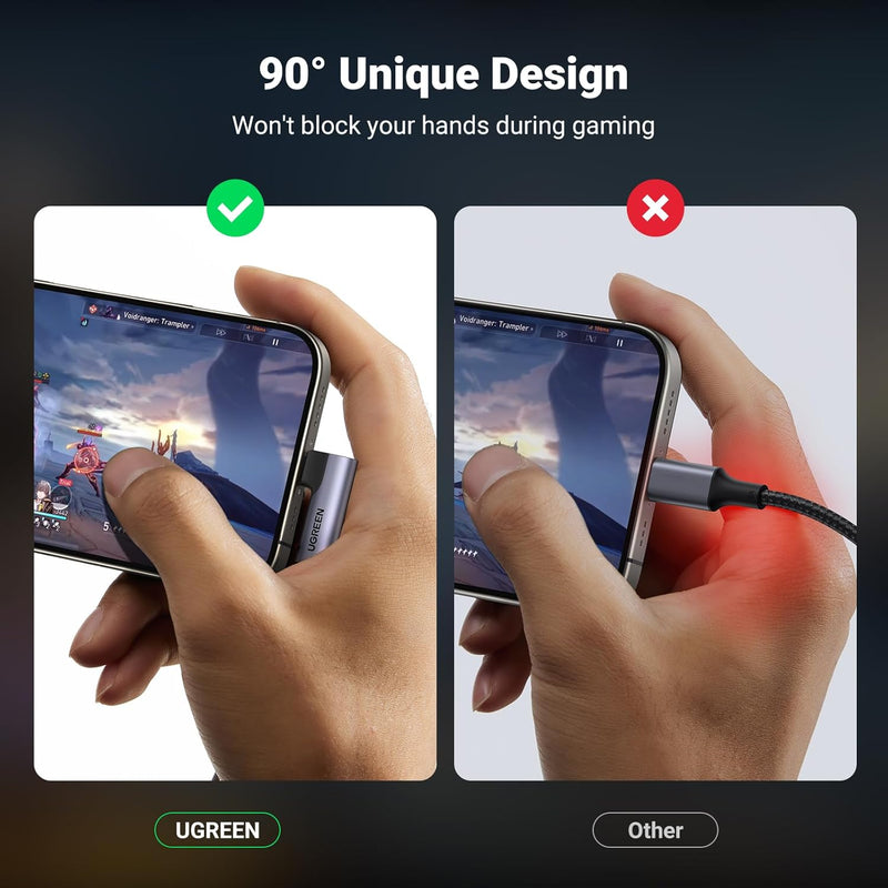 UGREEN 20194 right-angle USB-C to 3.5mm headphone adapter 90-degree design for gaming