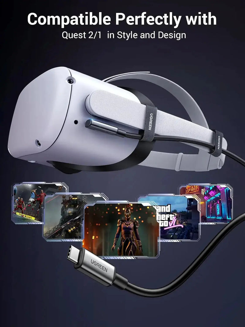 UGREEN Right Angle USB 3.0 Type C Cable 5M 60W VR Link Headset Oculus Quest 2 Pico 4 PC Steam VR Gaming Fast (90629) Ugreen
