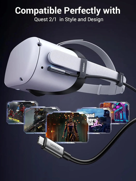 UGREEN Right Angle USB 3.0 Type C Cable 5M 60W VR Link Headset Oculus Quest 2 Pico 4 PC Steam VR Gaming Fast (90629)
