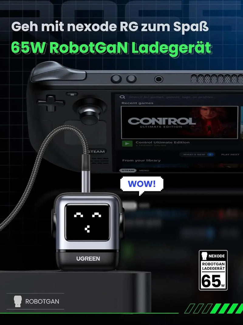 UGREEN Nexode RobotGaN 65W USB C Charger GaN Fast Wall Charger 3 Port 2x USB C 1x USB A iPhone 15 MacBook Galaxy (25685B) Ugreen