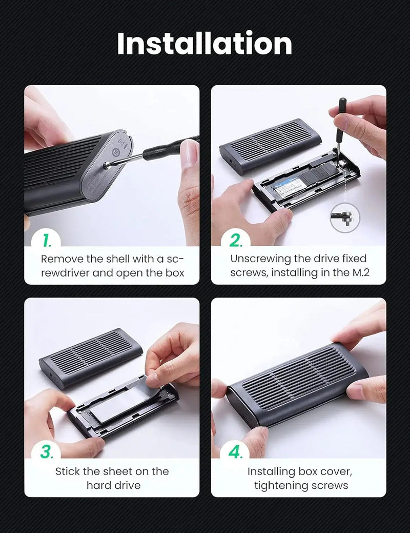 UGREEN USB-C M.2 NVMe SSD Enclosure 20Gbps USB 3.2 Gen 2x2 External Case M-Key M+B Key 2242 2260 2280 Tool-Free (80554) Ugreen