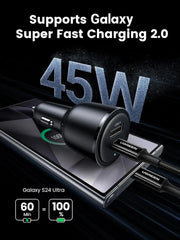 UGREEN 63W USB-C Car Charger PPS 45W Super Fast Charging 2.0 QC 18W Galaxy S24/S23/S22 iPhone 14/13 MacBook (90645) Ugreen