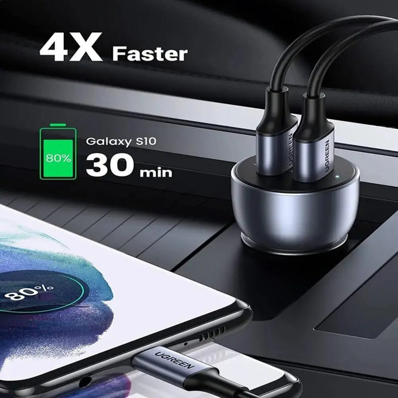 UGREEN 36W QC3.0 Dual USB Car Charger Fast Charging Aluminum Adapter iPhone 14/13/12/11 Galaxy S22/S21/S20 Pixel (10144) Ugreen