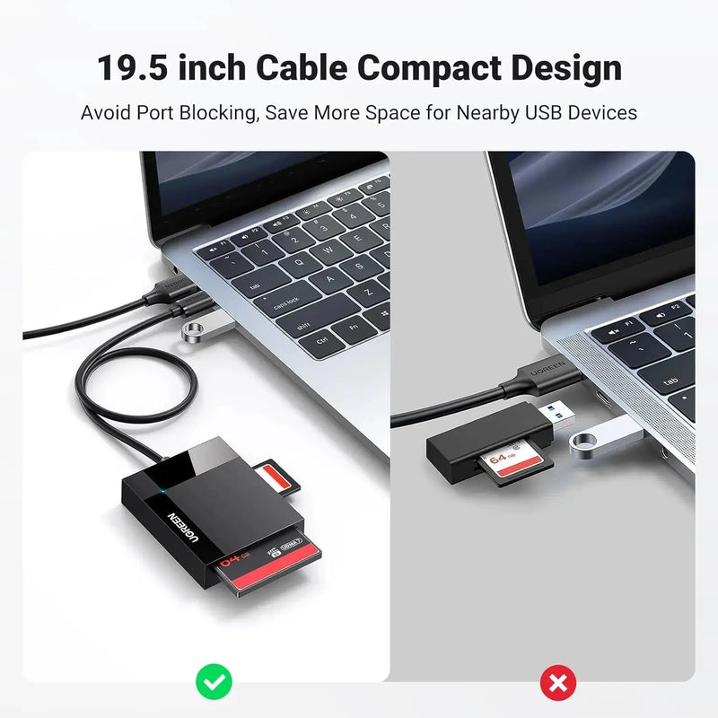 UGREEN USB 3.0 Card Reader 4-in-1 5Gbps SD TF Micro SD CF MS Memory Card Writer 1.5ft Cable (30333) Ugreen
