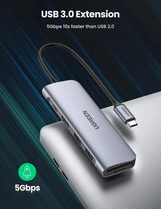 UGREEN 6-in-1 Type C Docking Station HDMI 4K 2 USB 3.0 SD TF Card Reader 100W PD MacBook Pro Air Galaxy Note S10 (70411) Ugreen