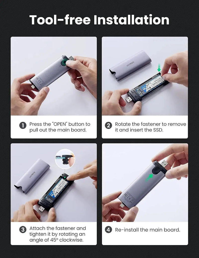 UGREEN M.2 NVMe SSD Enclosure 2-in-1 USB-C USB-A 10Gbps USB 3.1 Gen 2 Tool-Free M B&M Key 2242 2280 External Case (70532) Ugreen