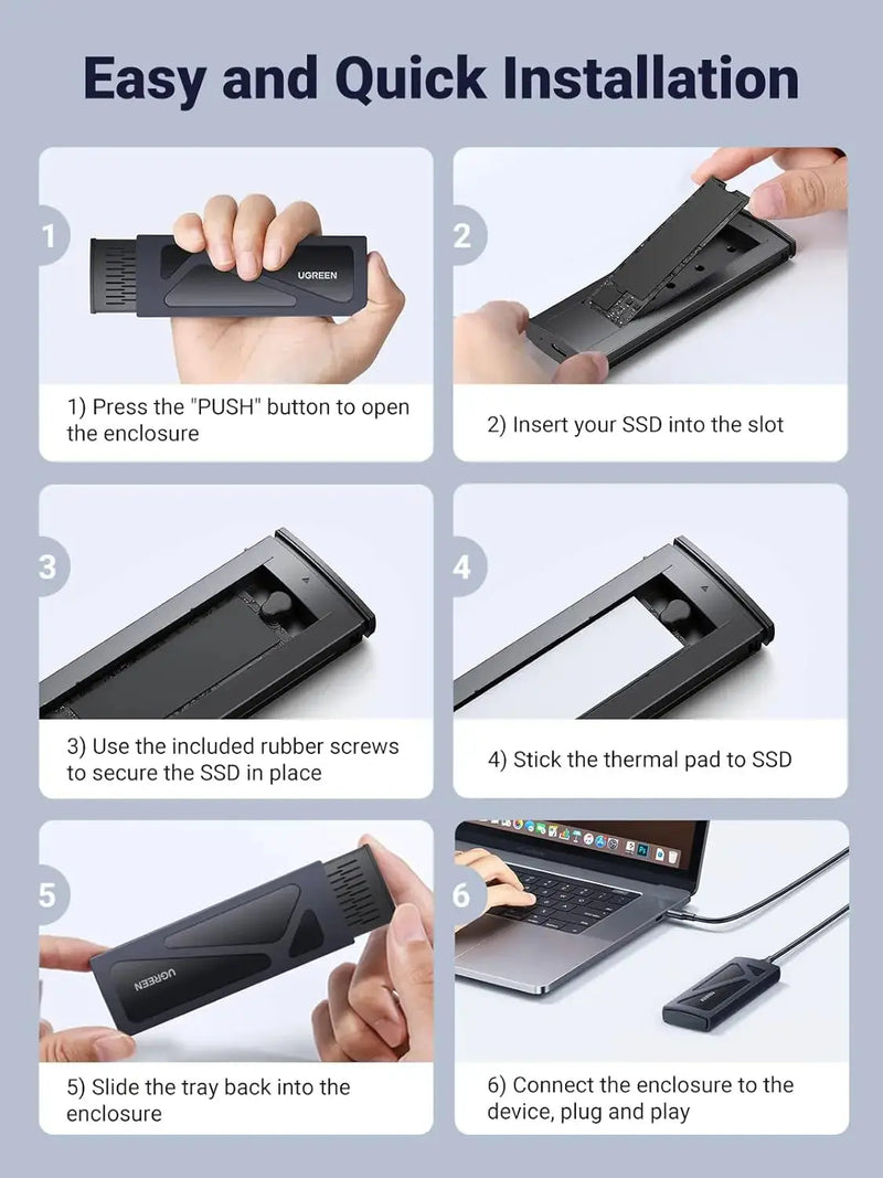 UGREEN NVMe M.2 SSD Enclosure USB 3.2 Gen 2 10Gbps High Speed Aluminum Portable M.2 to USB-C 2230 2242 2260 2280 15512 Ugreen