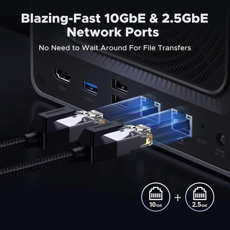 UGREEN NASync DXP4800 Plus 4-Bay Desktop NAS, Intel Pentium Gold 8505 5-Core CPU, 8GB DDR5 RAM, 128G SSD, 1 * 10GbE, 1 * 2.5GbE, 2 * M.2 NVMe Slots, 4K HDMI, Network Attached Storage (Diskless/35260) Ugreen