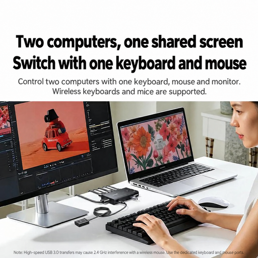 UGREEN 75246 HDMI KVM switch in a dual-computer workstation
