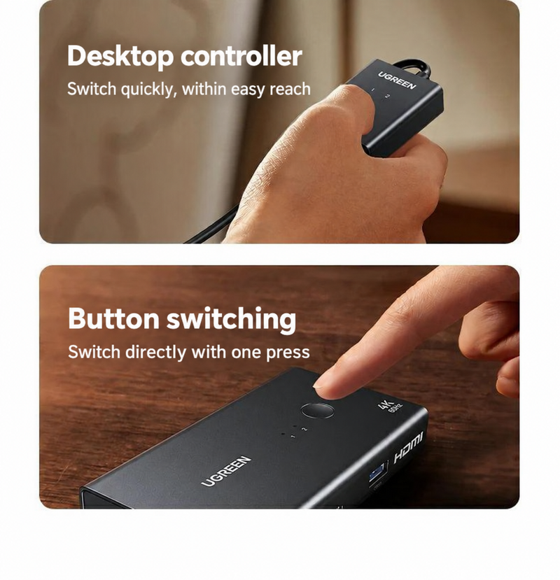 UGREEN AK502 switching using the wired controller or button on the unit