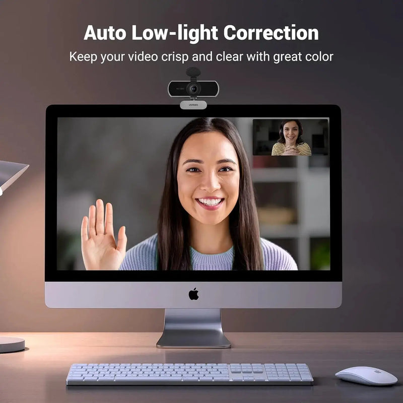 UGREEN Full HD 1080P Webcam Microphone 2 Noise Cancel Mics 85° FOV Fixed Focus Privacy Cover PC Streaming Conference (75326) Ugreen