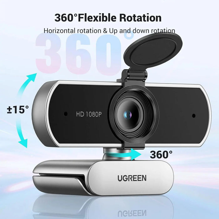 UGREEN Full HD 1080P Webcam Microphone 2 Noise Cancel Mics 85° FOV Fixed Focus Privacy Cover PC Streaming Conference (75326)