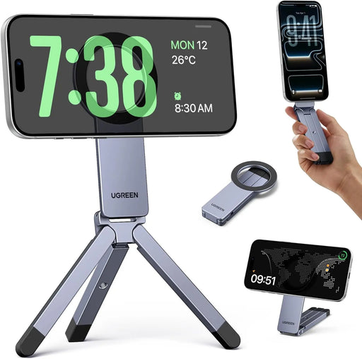 UGREEN for Magsafe Tripod 360° Rotating Adjustable Magnetic Phone Stand for 1/4'' Screw Port Compatibility with iPhone 17 16 15 14 13 12 Pro Max Air, Cell Phone StandTravel Essentials Accessories (75509) TeckPot