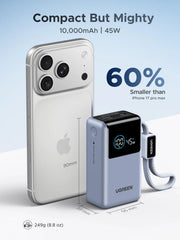 UGREEN Nexode PB727 75701B 10000mAh 55W power bank with built-in USB-C cable compact but mighty, 60% charge in 30 min