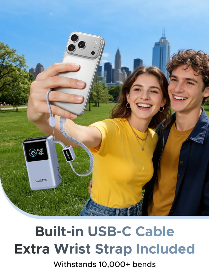 UGREEN Nexode PB727 75701B 10000mAh 55W power bank with built-in USB-C cable built-in USB-C cable and wrist strap