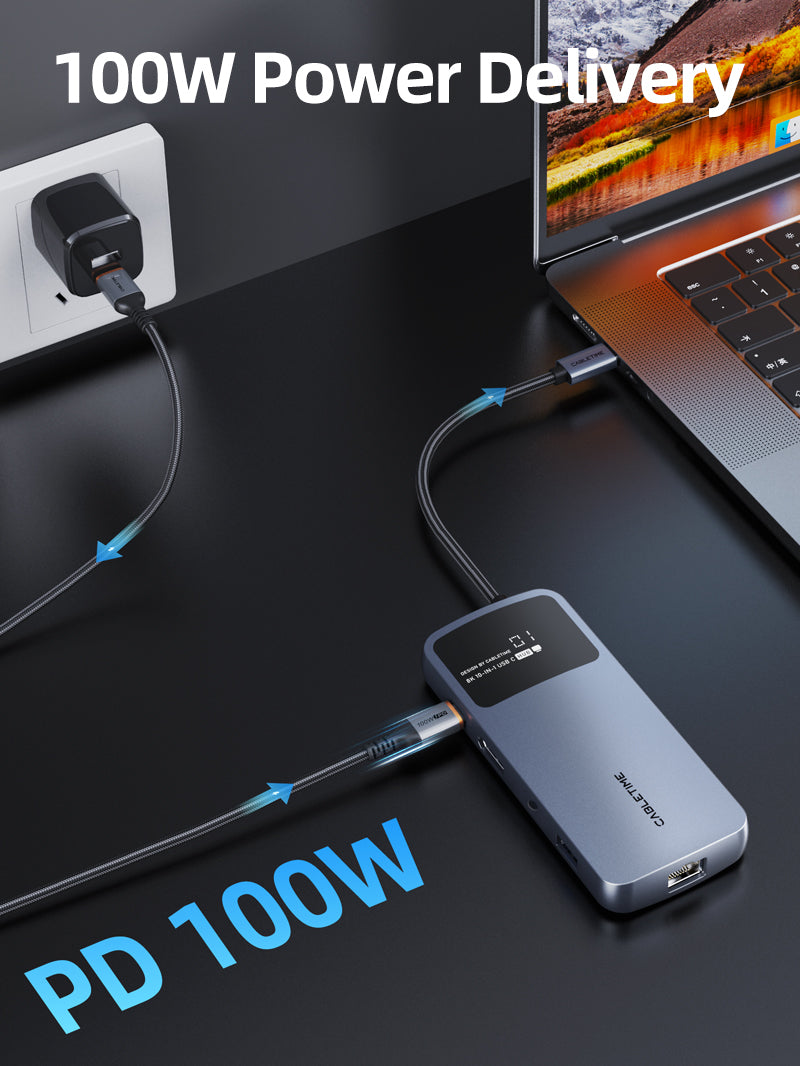 CABLETIME 10-in-1 USB-C Hub Multiport Adapter with 4K60Hz HDMI & Ethernet