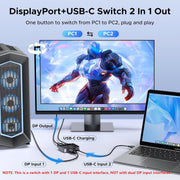 UGREEN 65878 DP and USB-C to DisplayPort switch, 8K60, DisplayPort and USB-C switch 2 in 1 out