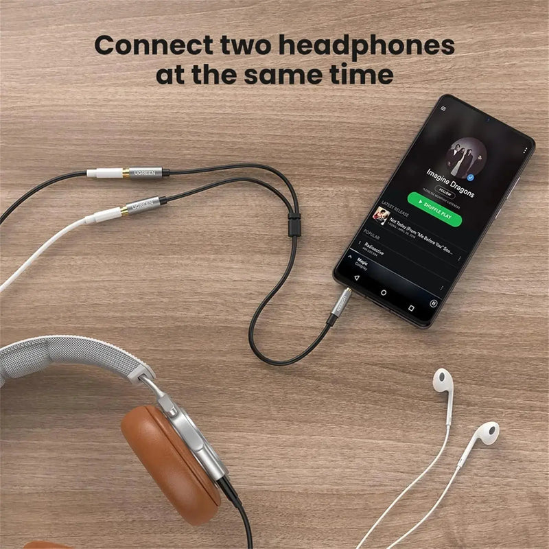 GREEN 20cm 3.5mm Male to Female Dual Headphone Splitter Aux Extension Cable Braided Audio Stereo Jack Share 10532 Ugreen