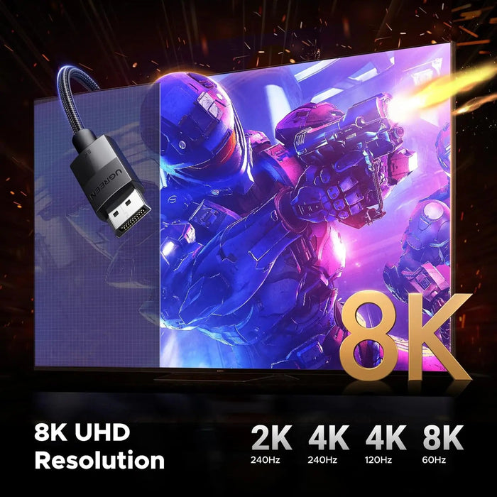 UGREEN 3M DisplayPort 1.4 Cable Nylon Braided 8K@60Hz 4K@144Hz 1080P@240Hz 32.4Gbps HDR Gaming Monitor Laptop PC TV 80393