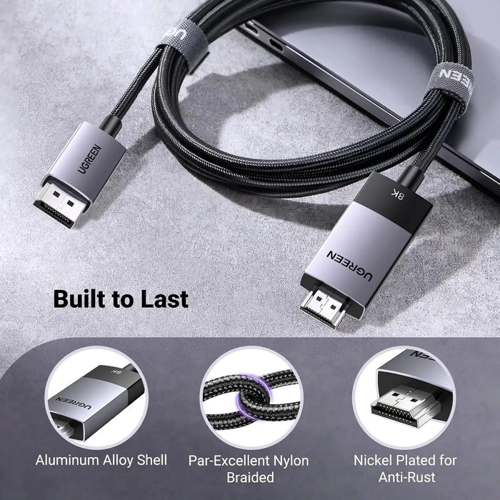 UGREEN DisplayPort 1.4 to HDMI 2.1 Cable 2M 6.6ft 8K 60Hz 4K 120Hz HDR Dolby HDCP2.3 32.4Gbps Monitor Dell HP (80397) Ugreen